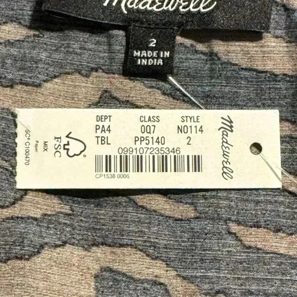 NEW Madewell Size 2 V-Neck Mini Dress in Abstract‎ Animal Print NWT - Picture 7 of 8